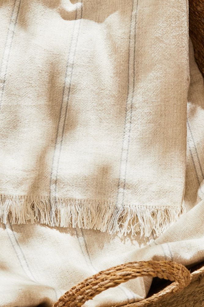 LINEN AND COTTON BLANKET WITH CONTRASTING STRIPES
