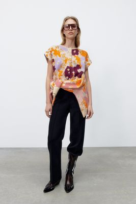 Zara FLORAL JACQUARD KNIT VEST | Mall 