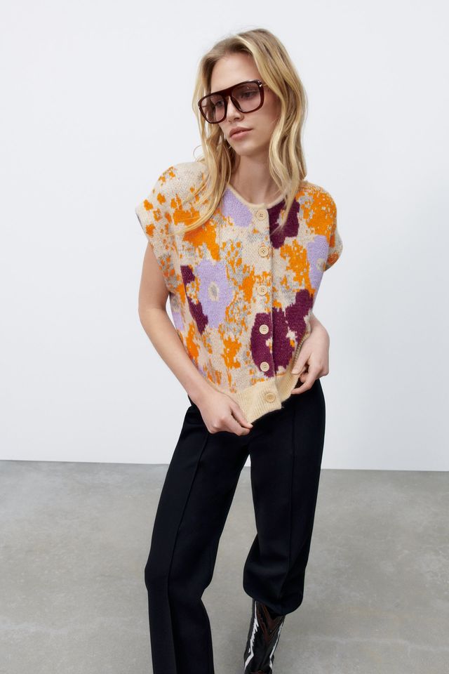 zara floral sweater vest
