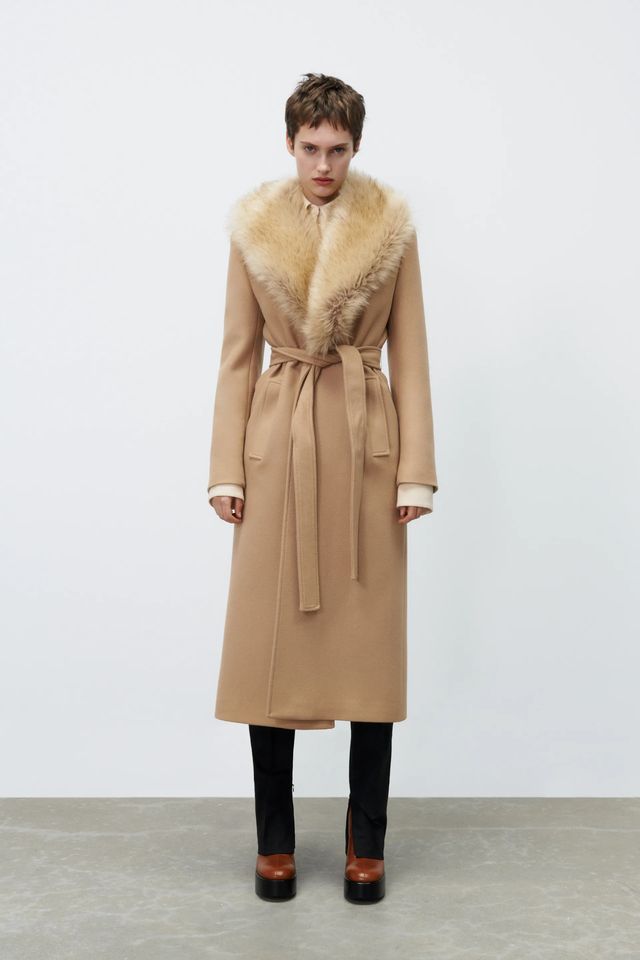 manteau contenant de la laine avec ceinture zara