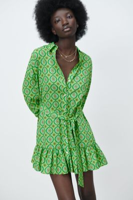print zara green mini dress