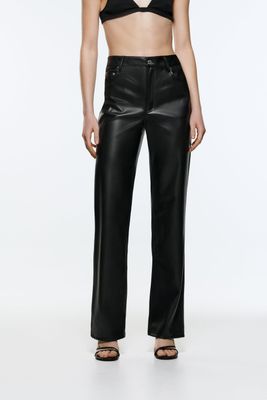 Zara leather zipper pants  Black leather pants Fashion Outfits with  leggings