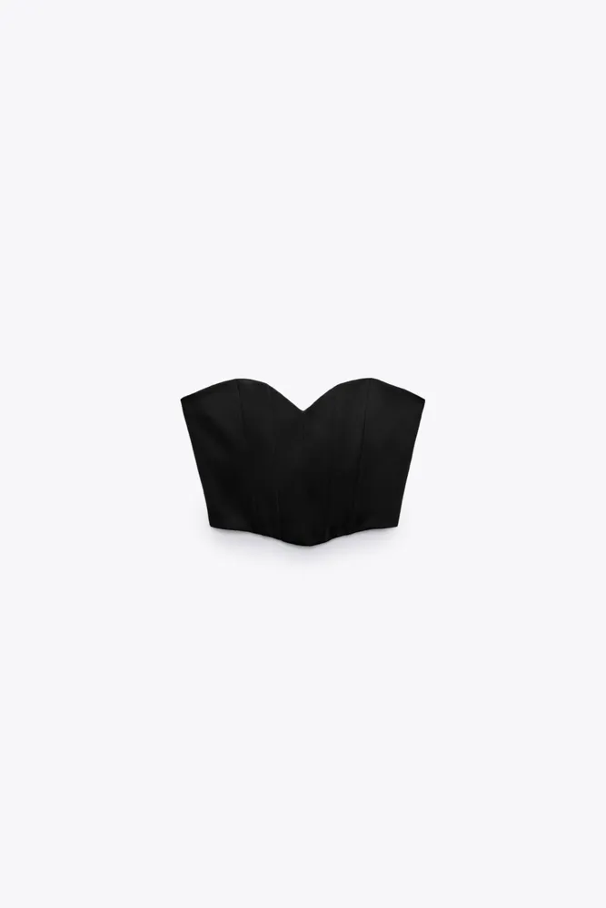 Zara Black Satin Bustier Corset Crop Top