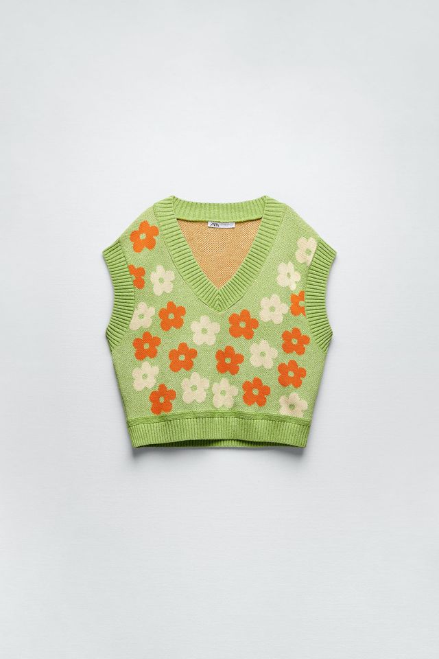 Zara FLORAL JACQUARD KNIT VEST | Mall 