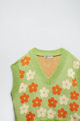 zara floral sweater vest