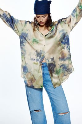Zara OVERSIZED SATIN EFFECT SHIRT 
