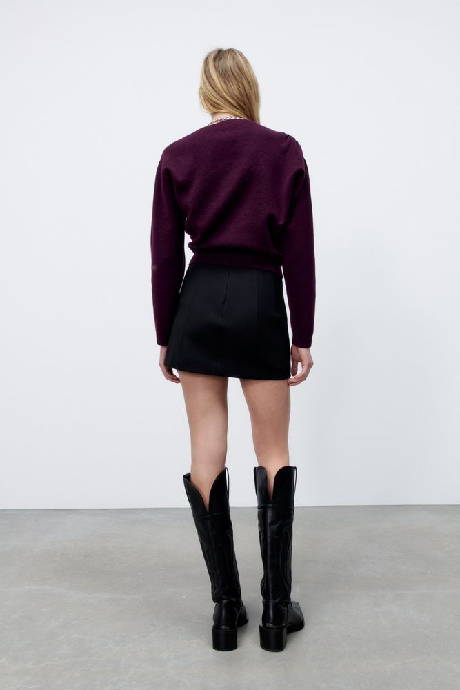 KNIT SWEATER WITH ASYMMETRICAL COLLAR
