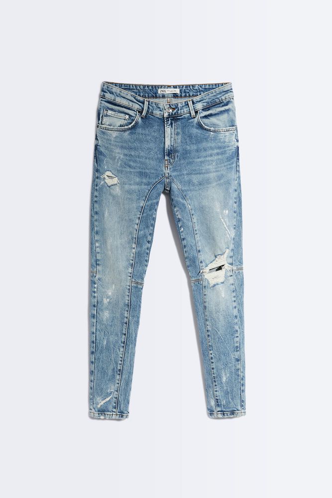 SEAMED RIPPED JEANS