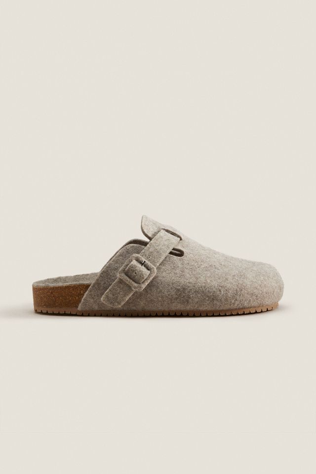 Zara Buckled felt mule clog slippers | Metropolis at Metrotown
