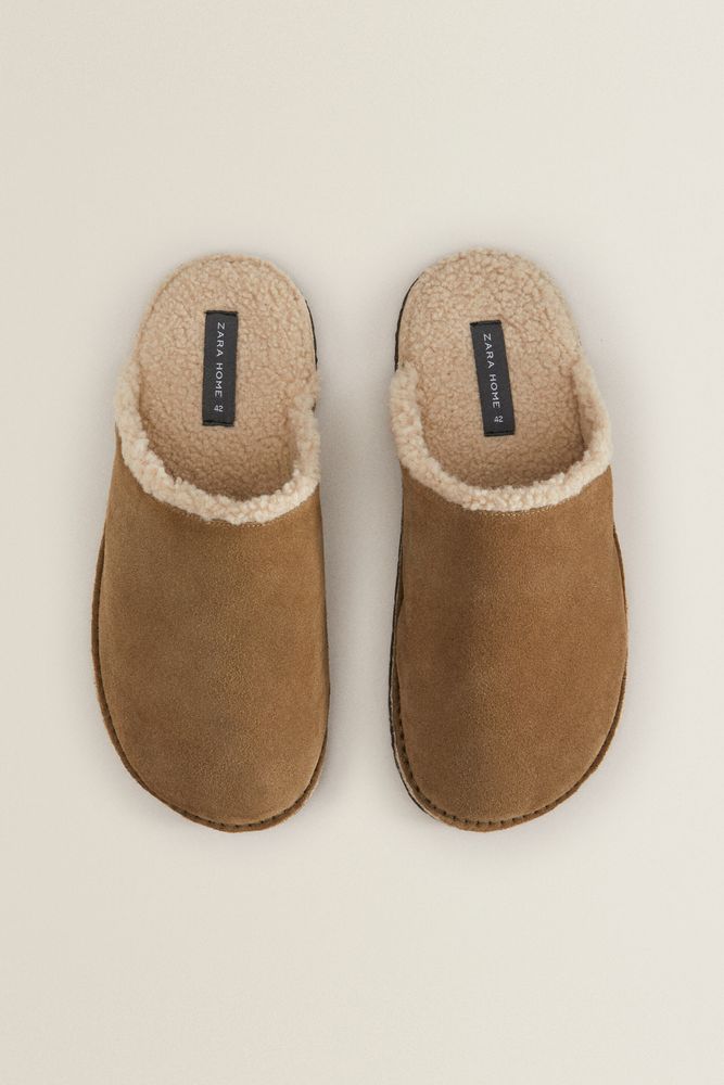 Lined leather mule slippers