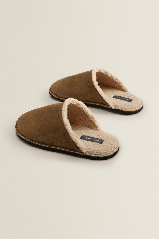 Lined leather mule slippers