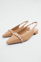 FLAT LEATHER SLINGBACK SHOES WITH PEARLS