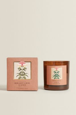 (400 G) BERGAMOT & ROSE, LEATHER SCENTED CANDLE