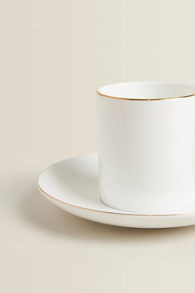 RIMMED BONE CHINA COFFEE CUP AND SAUCER
