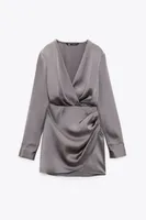 WRAP FRONT SATIN EFFECT DRESS