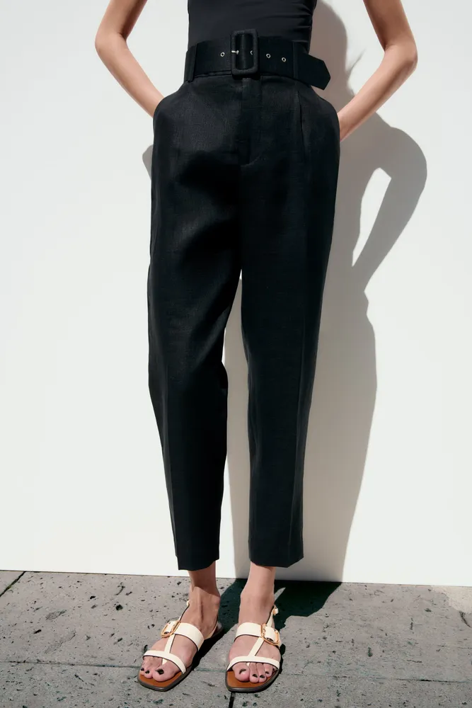 LINEN PANTS WITH LINED BELT