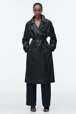 BELTED FAUX LEATHER TRENCH
