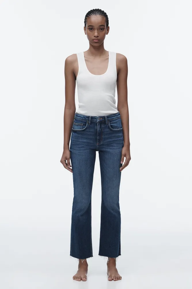 Zara MID-RISE TRF CROPPED FLARED JEANS