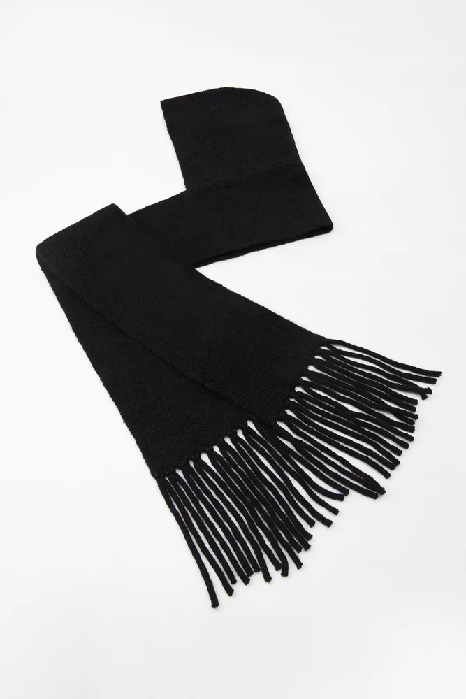 FRINGED SCARF WITH HOOD