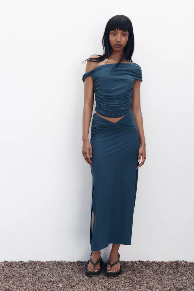 ZARA NEW WOMAN Asymmetric Mini Draped Skirt Ruffled Hem Sea Green Xs-Xl  7757/482 $73.87 - PicClick