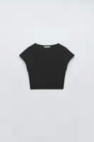 STRETCH KNIT CROPPED T-SHIRT