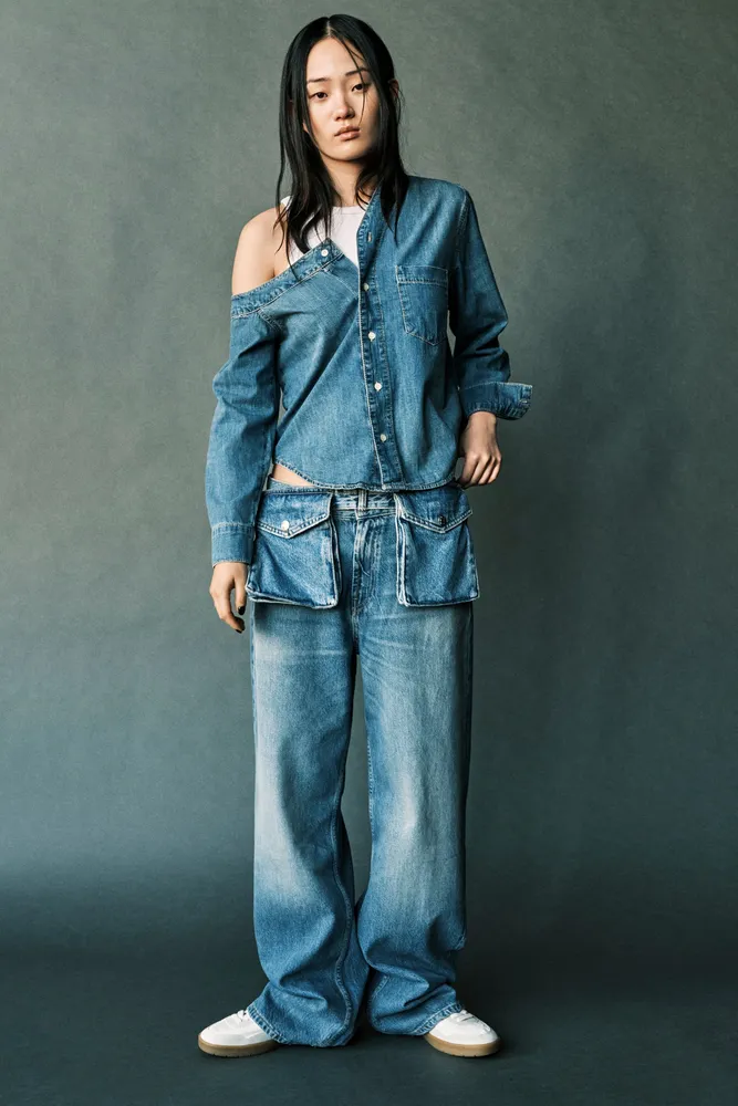 EXTRA LONG MID-RISE TRF WIDE LEG BAGGY JEANS