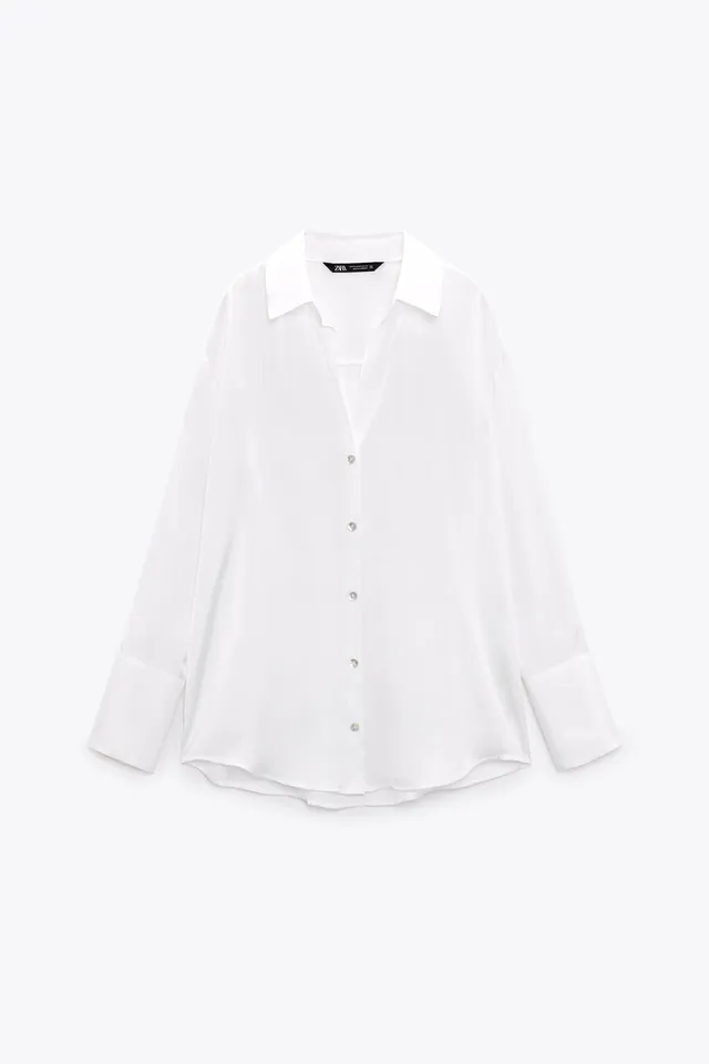 Zara - Geometric Print Satin Effect Shirt - Ecru Black - Women