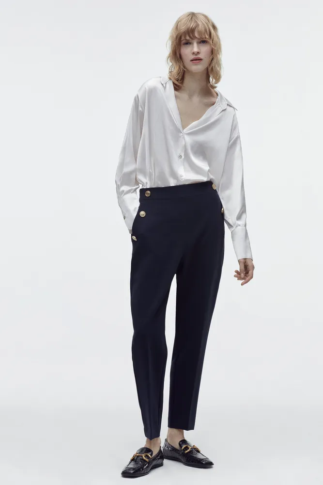 STRAIGHT LEG PANTS WITH METALLIC BUTTONS