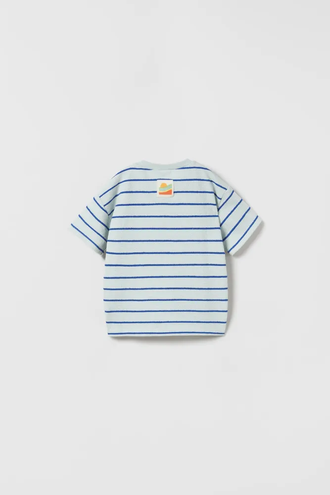 STRIPED CREPE T-SHIRT WITH POCKET