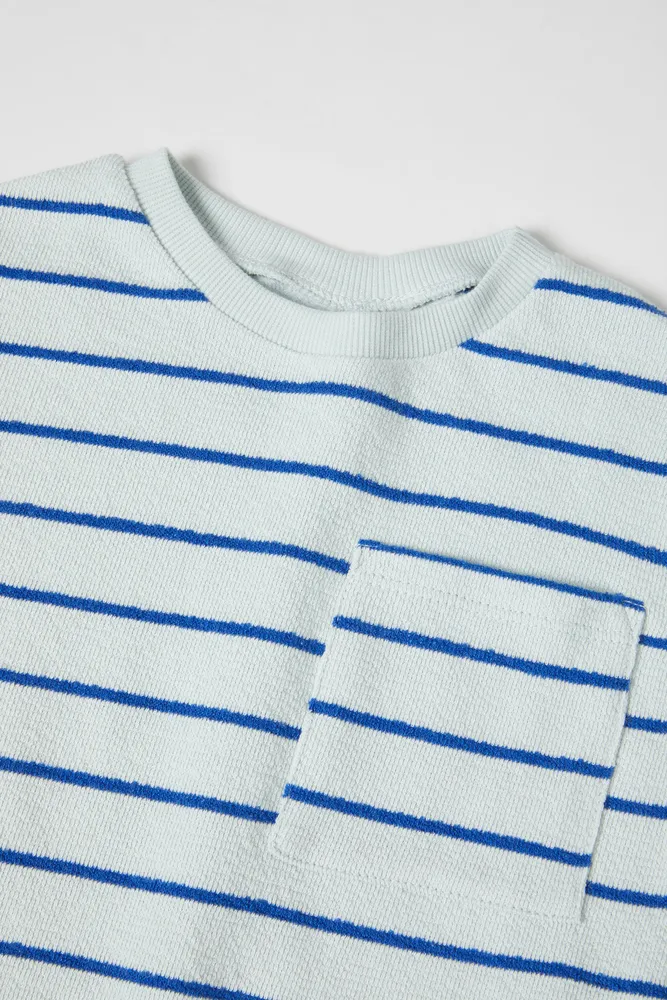 STRIPED CREPE T-SHIRT WITH POCKET