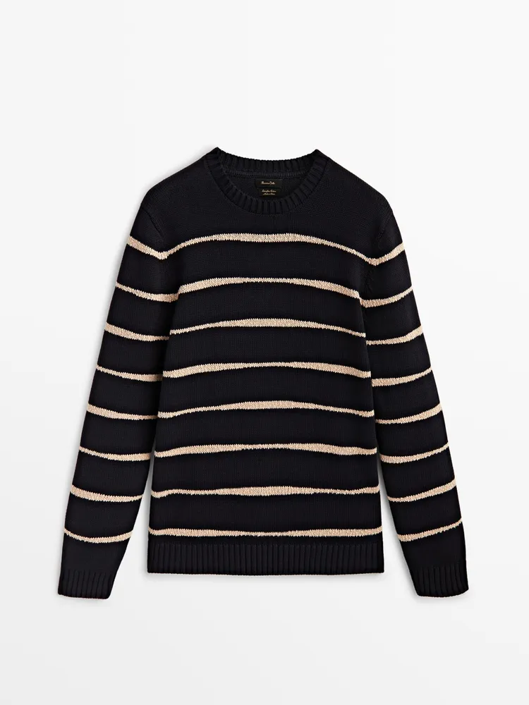 Striped knit crew neck sweater