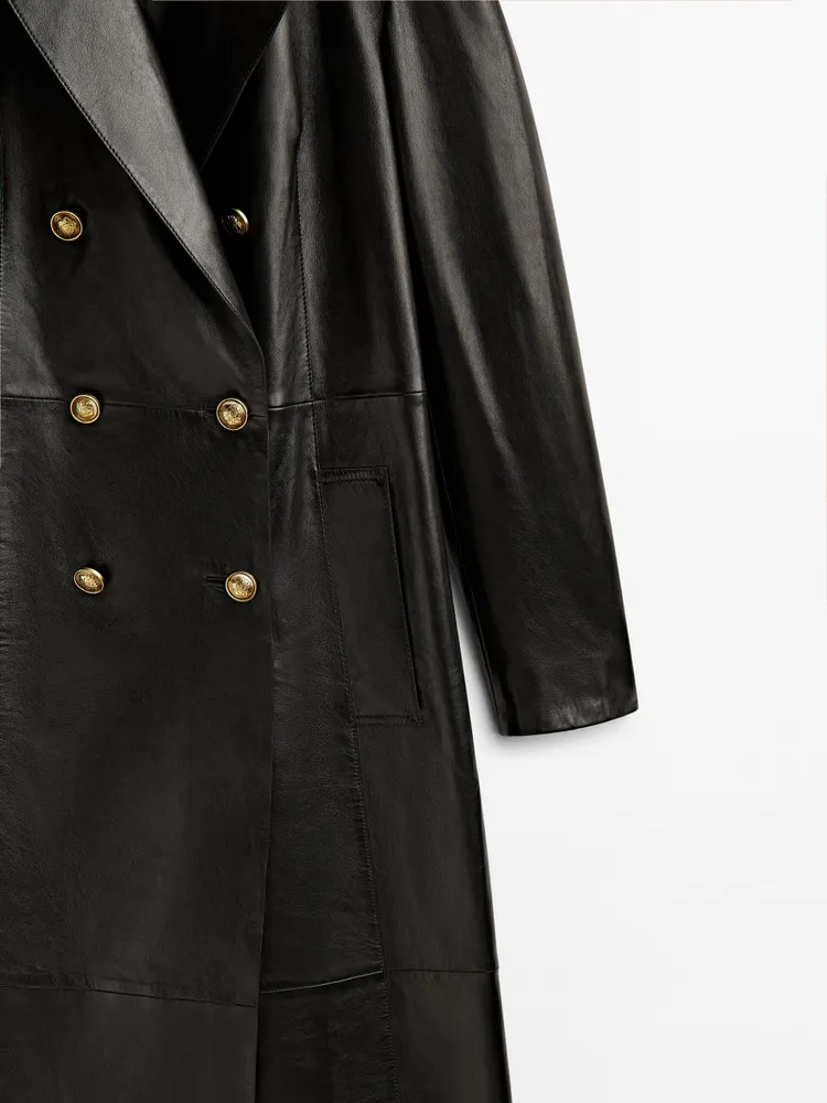 Nappa trench coat with gold-toned buttons
