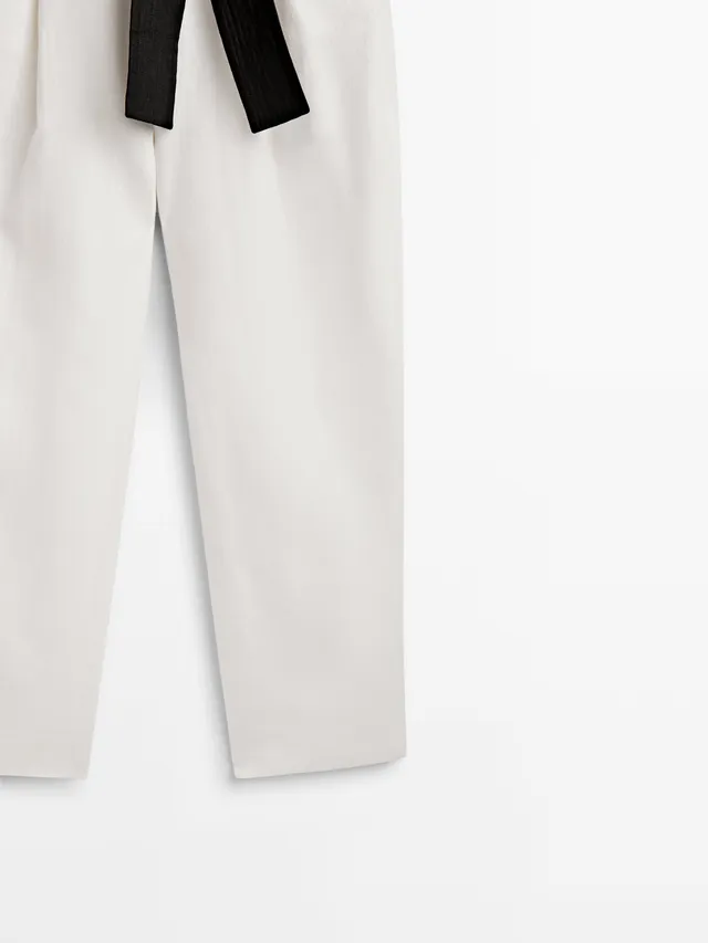 Zara Women Drawstring Paper Bag Tapered Pants Stretch Waist Trouser Black  Medium  eBay