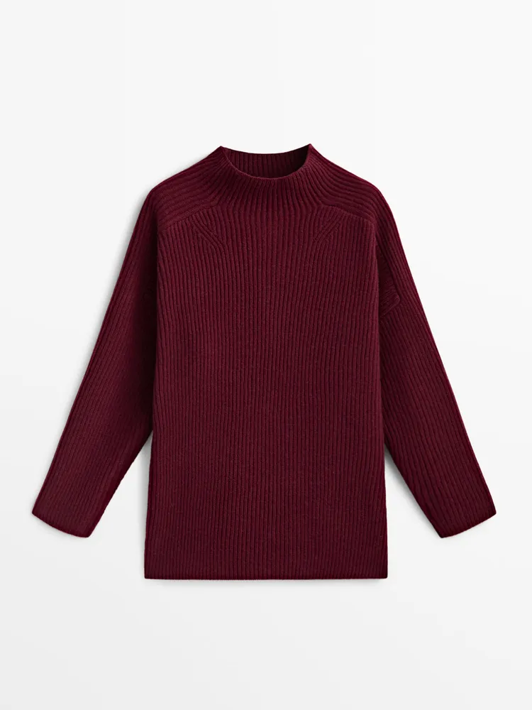 High neck sweater with side vents