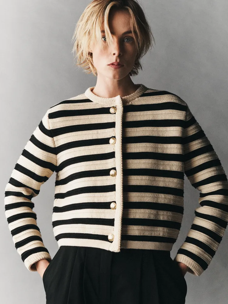 Striped knit cardigan with buttons