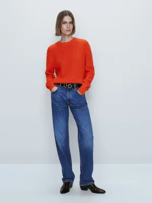Purl-knit crew neck sweater