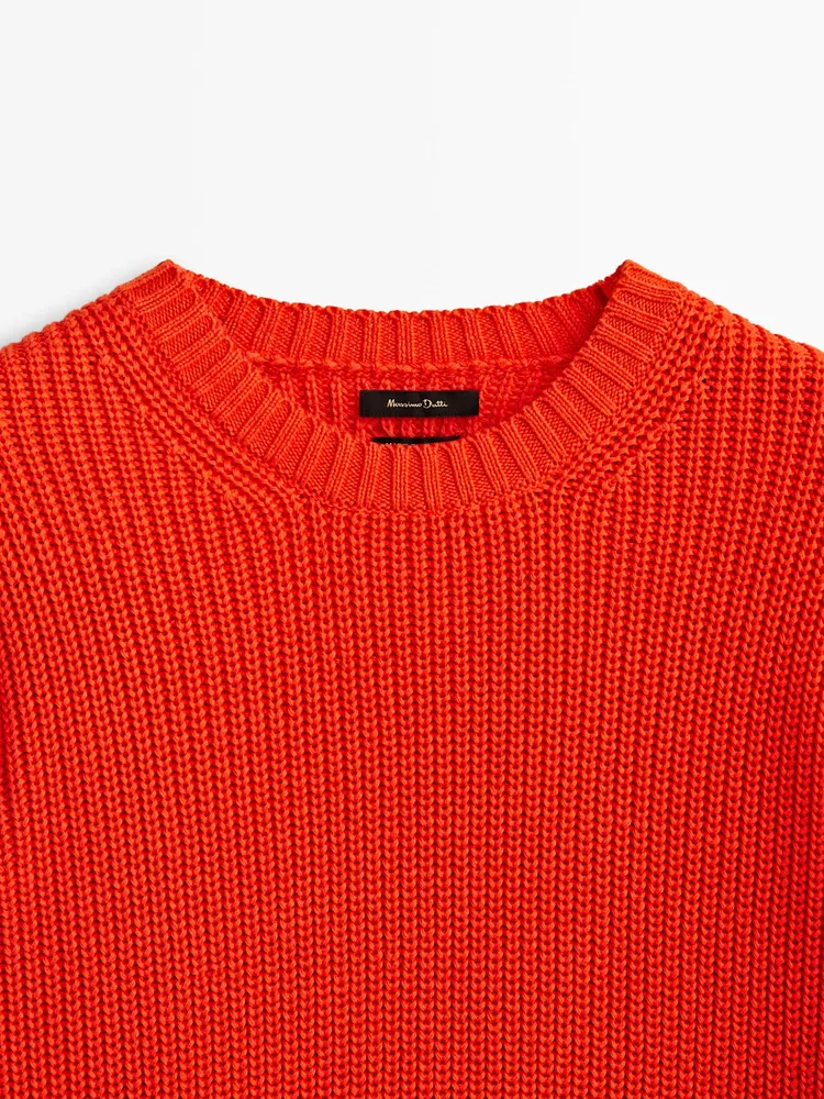 Purl-knit crew neck sweater