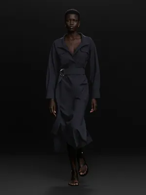 Shirt dress with stand-up collar