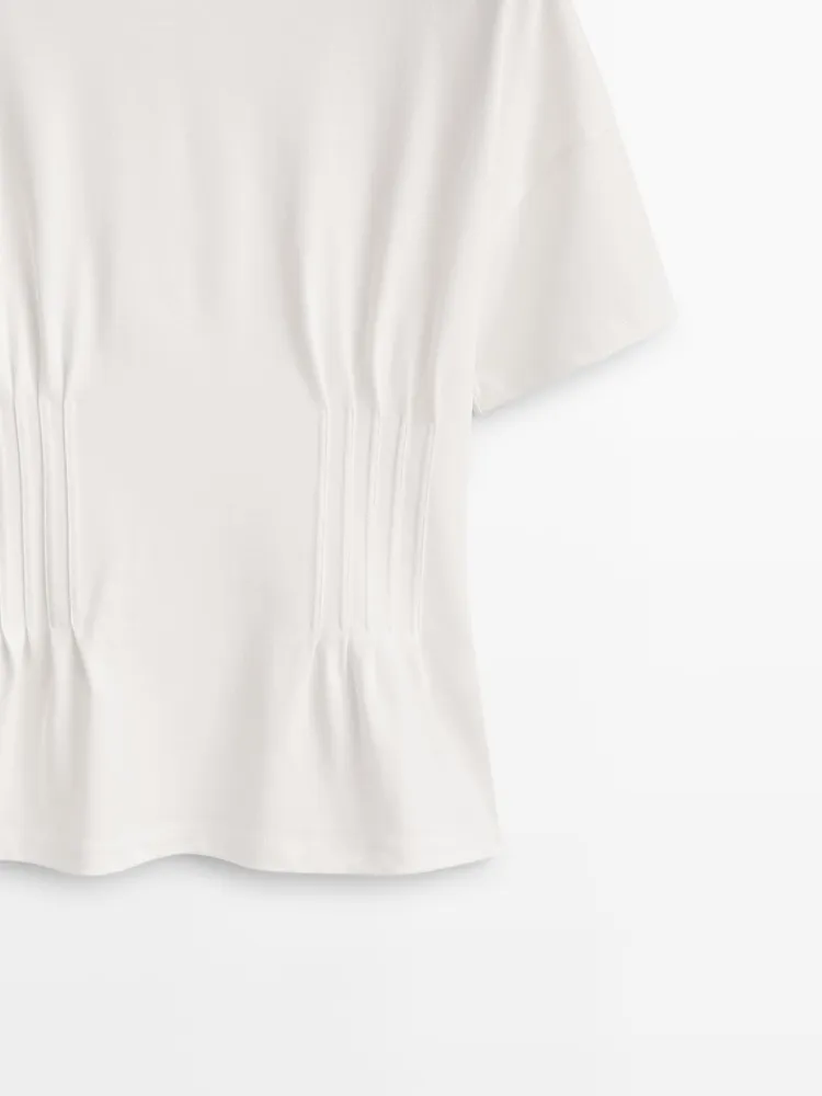 Cotton T-shirt with gathered waist
