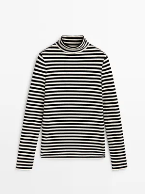 Striped high neck T-shirt