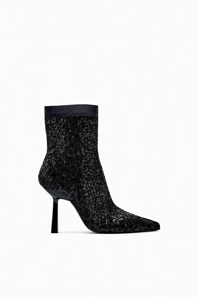 SEQUIN FABRIC ANKLE BOOTS