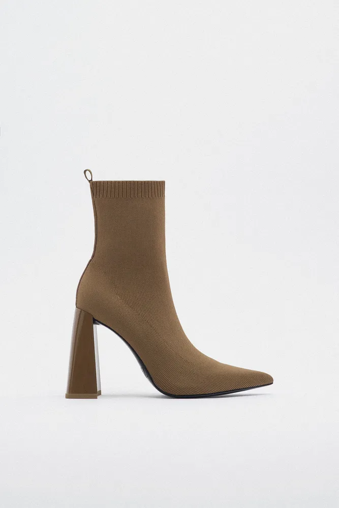 FABRIC ANKLE BOOT WITH GEOMETRIC HEEL