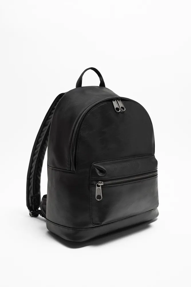 Zara Basic Collection black faux leather backpack purse