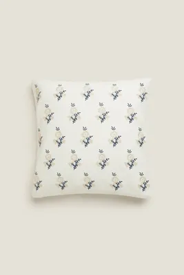 FLORAL EMBROIDERED THROW PILLOW