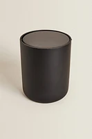 BLACK RESIN BATHROOM TRASH CAN WITH LID