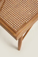 WOOD AND RATTAN BENCH