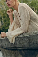 RUFFLED SLEEVE KNIT CARDIGAN