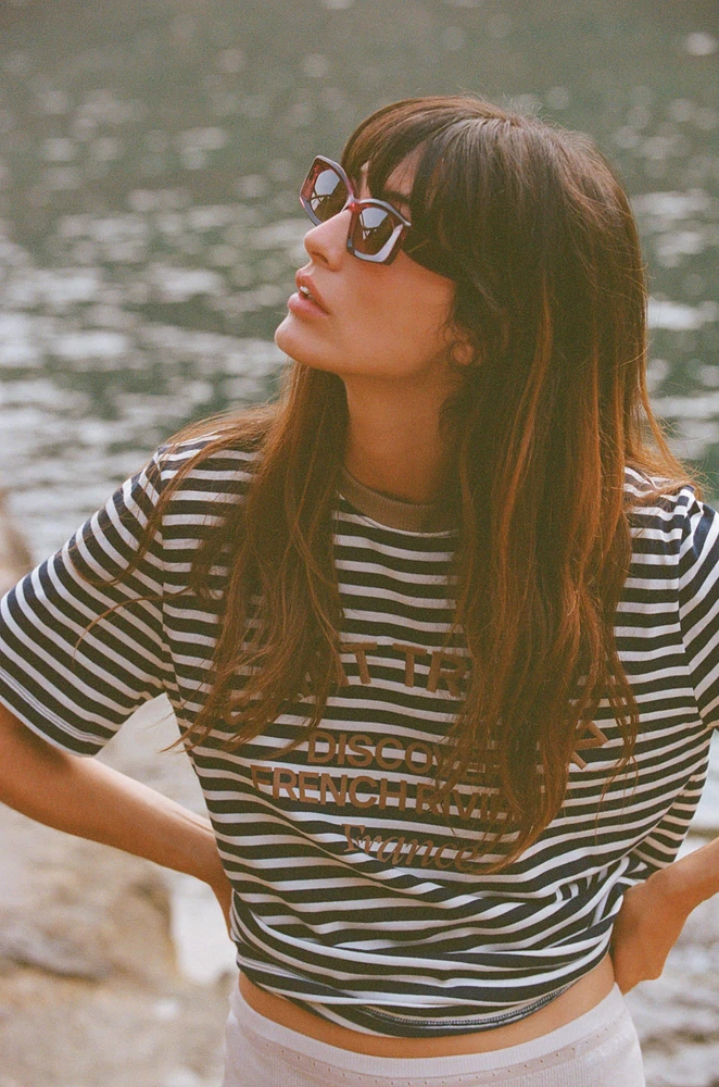 STRIPED SHIRT WITH EMBROIDERED TEXT