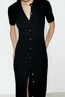 RIB POLO COLLAR DRESS WITH BUTTONS