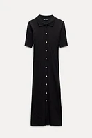 RIB POLO COLLAR DRESS WITH BUTTONS